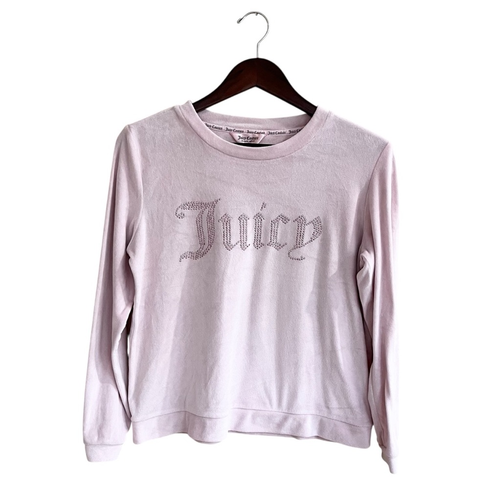 Juicy Couture Sleepwear Set Long Sleeve Top Pants Pink Velour Rhinestones M